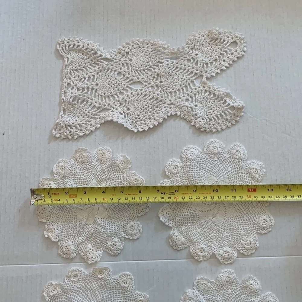 Set of Kitschy Crochet Doily Tablescape Decor 5 pieces Coasters etc